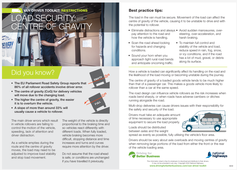 Van driver toolkit safe loading information for drivers & driving policies