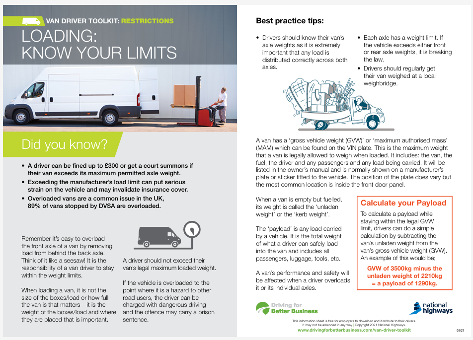 Van driver toolkit safe loading information for drivers & driving policies